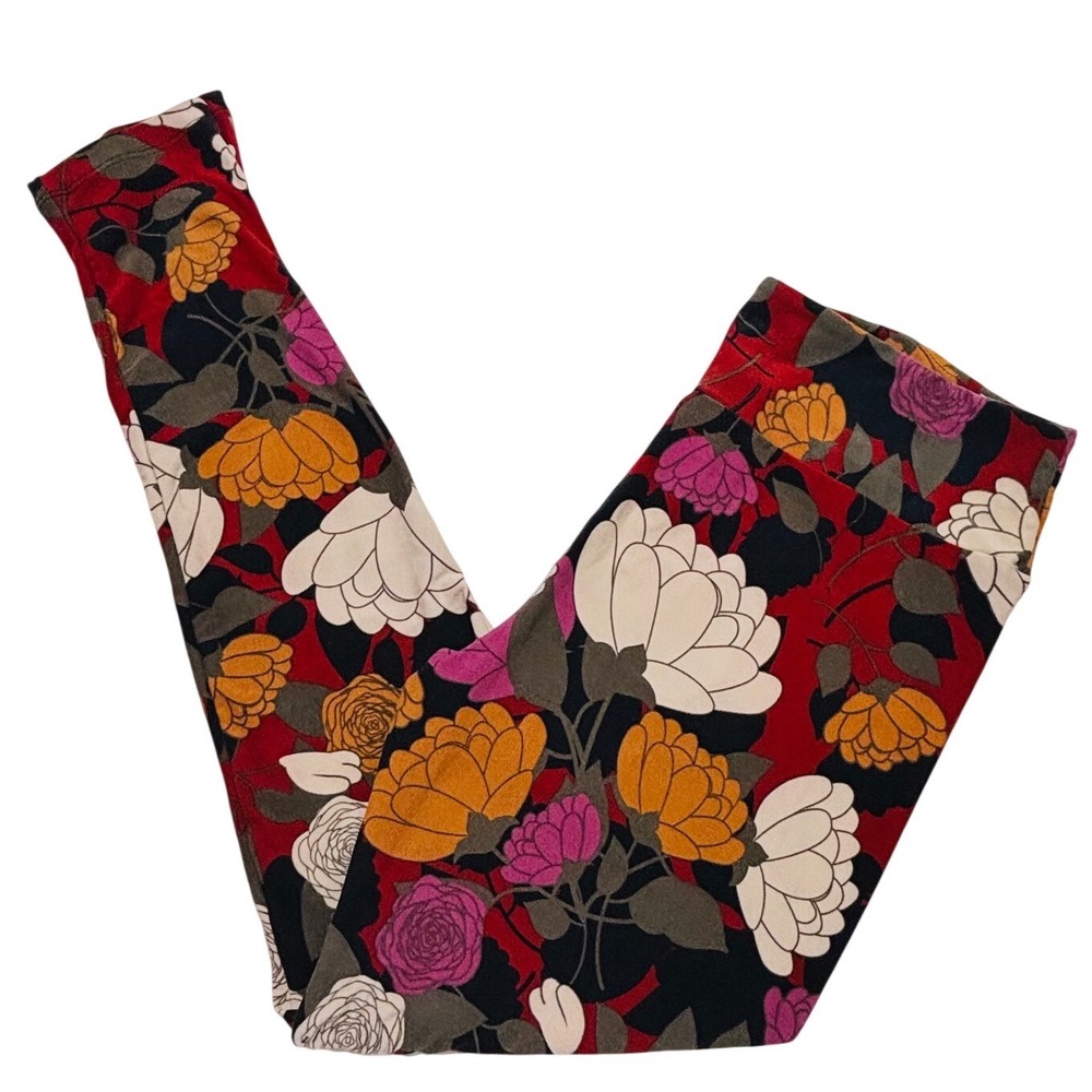 LuLaRoe Womens Leggings Size TC Red Black Floral‎ Soft Vietnam Tall & Curvy NWT